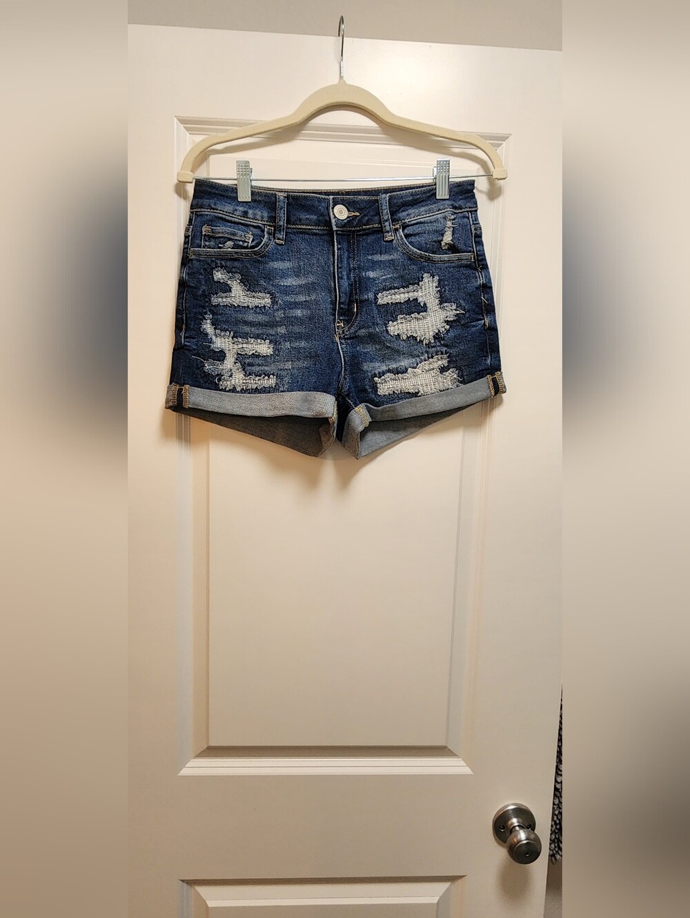 SO Dark Blue Distressed Rolled-Hem Jean Shorts